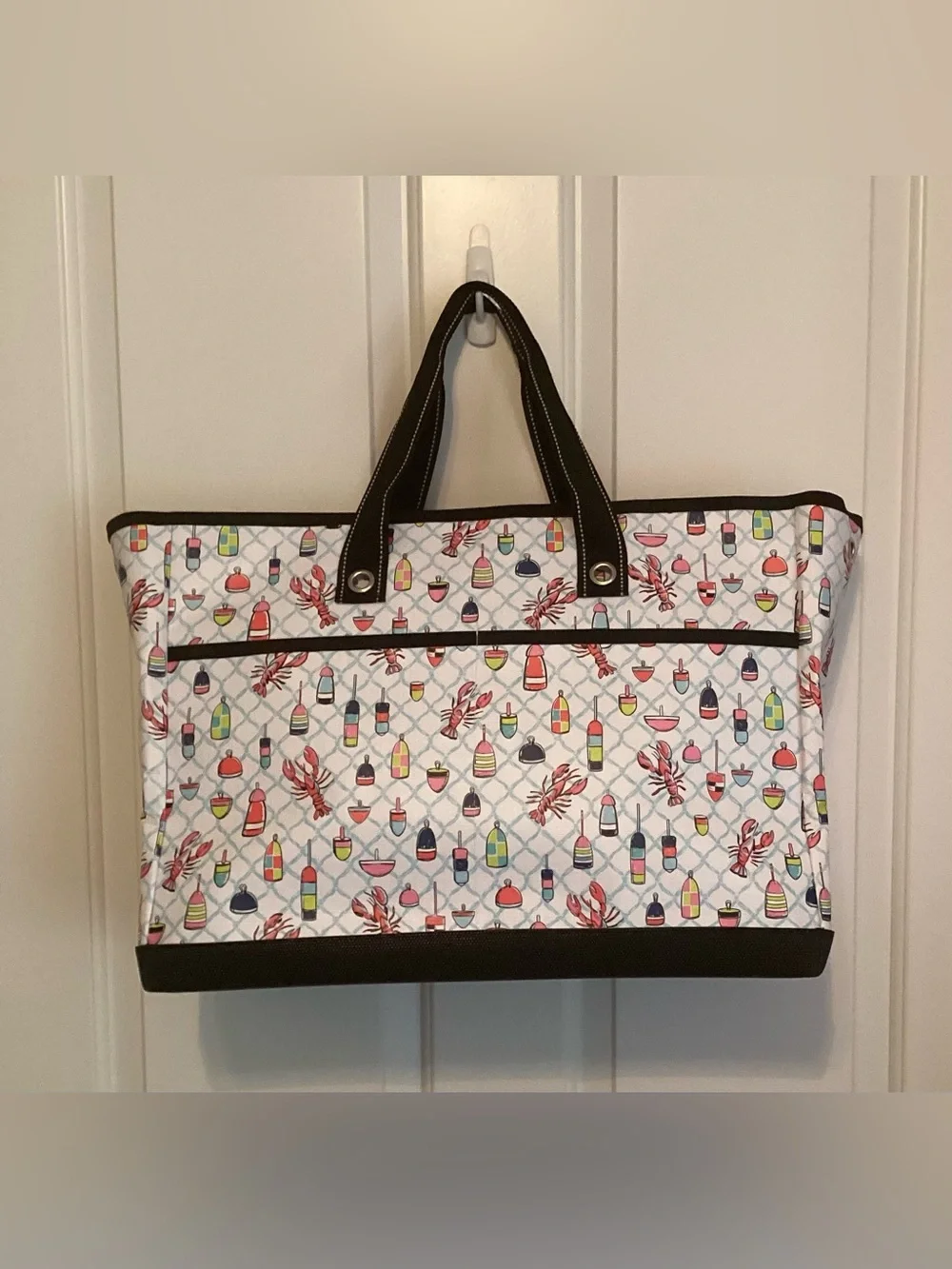 SCOUT White Nautical Buoy & Lobster Print Tote with Black Trim